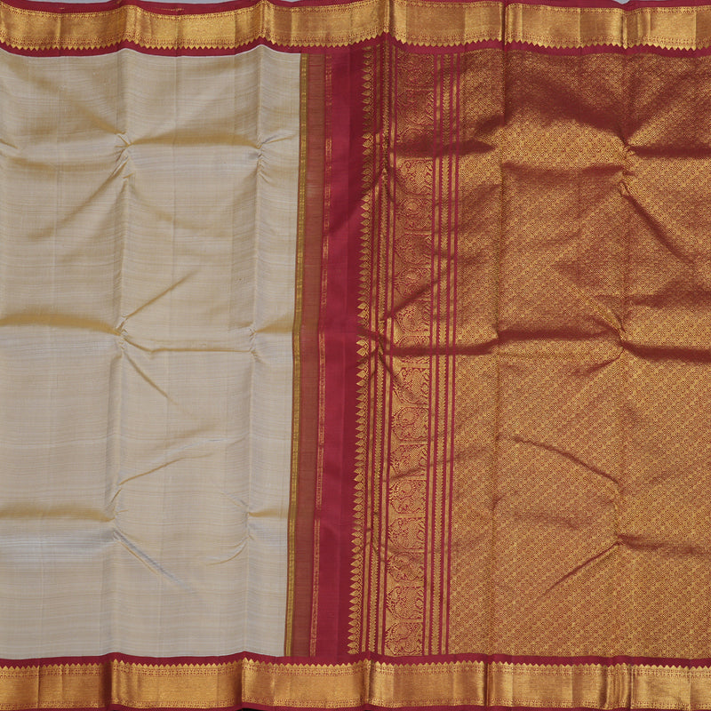 Hayagrivas Beige Handloom Kanjivaram Silk Saree with Maroon Border BBD1442L1-1