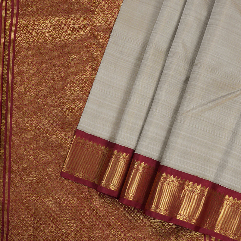Hayagrivas Beige Handloom Kanjivaram Silk Saree with Maroon Border BBD1442L1-1