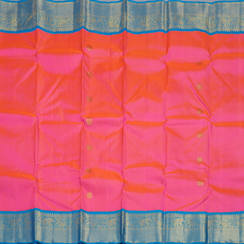 Hayagrivas Orangish Pink Handloom Kanjivaram Silk Saree with Sky Blue Border BBD1442L5-1