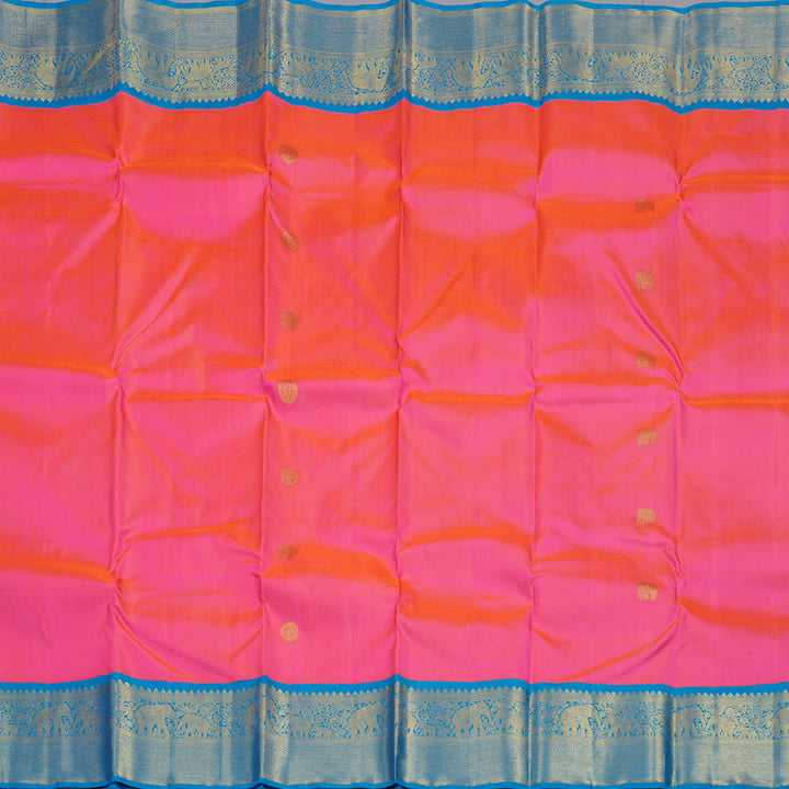 Hayagrivas Orangish Pink Handloom Kanjivaram Silk Saree with Sky Blue Border BBD1442L5-1