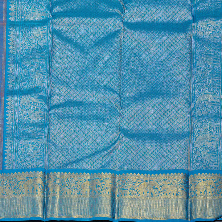 Hayagrivas Orangish Pink Handloom Kanjivaram Silk Saree with Sky Blue Border BBD1442L5-1