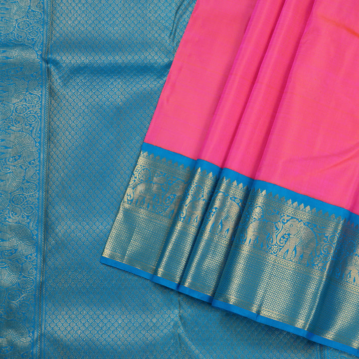 Hayagrivas Orangish Pink Handloom Kanjivaram Silk Saree with Sky Blue Border BBD1442L5-1