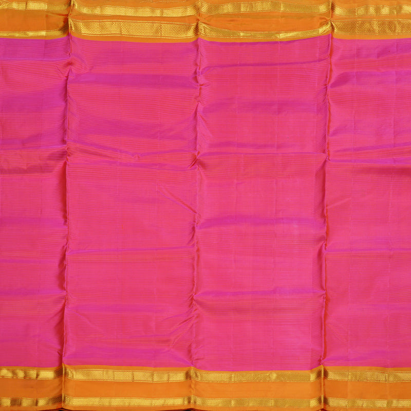 Hayagrivas Orangish Pink Handloom Kanjivaram Ten Yards Silk Saree with Mango Yellow Border BBD1448L1-11