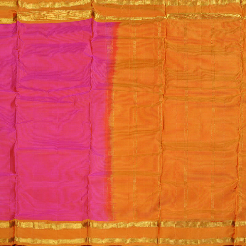 Hayagrivas Orangish Pink Handloom Kanjivaram Ten Yards Silk Saree with Mango Yellow Border BBD1448L1-11
