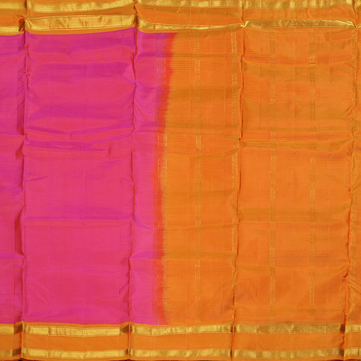 Hayagrivas Orangish Pink Handloom Kanjivaram Ten Yards Silk Saree with Mango Yellow Border BBD1448L1-11