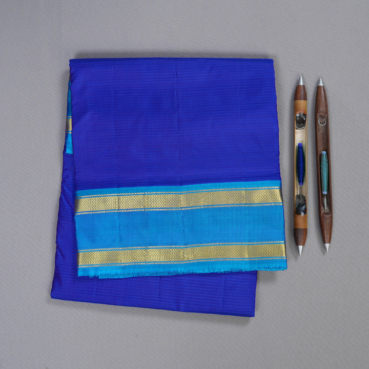 Hayagrivas Blue Handloom Kanjivaram Ten Yards Silk Saree with Sky Blue Border BBD1448L1-4