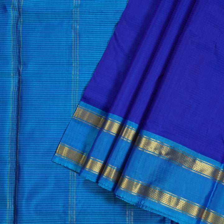 Hayagrivas Blue Handloom Kanjivaram Ten Yards Silk Saree with Sky Blue Border BBD1448L1-4