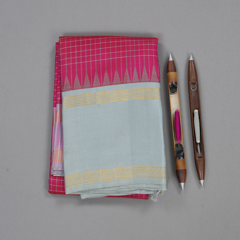 Hayagrivas Reddish Pink Handloom Kanjivaram Silk Saree with Ganga Jamuna (Silver Grey And Baby Pink) Border BBD1454L2-6