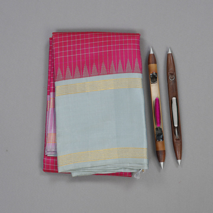 Hayagrivas Reddish Pink Handloom Kanjivaram Silk Saree with Ganga Jamuna (Silver Grey And Baby Pink) Border BBD1454L2-6