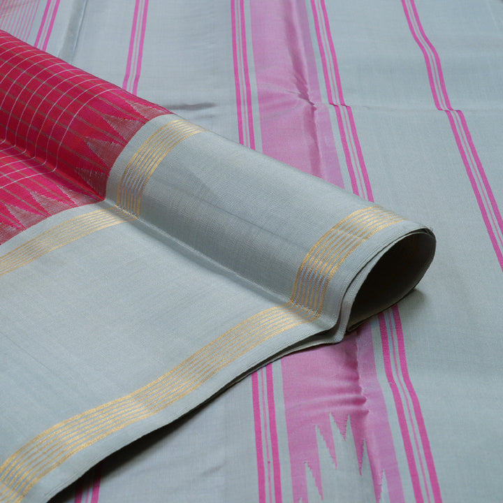 Hayagrivas Reddish Pink Handloom Kanjivaram Silk Saree with Ganga Jamuna (Silver Grey And Baby Pink) Border BBD1454L2-6