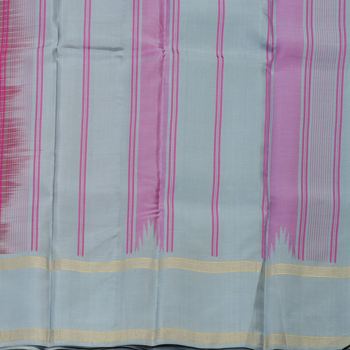 Hayagrivas Reddish Pink Handloom Kanjivaram Silk Saree with Ganga Jamuna (Silver Grey And Baby Pink) Border BBD1454L2-6