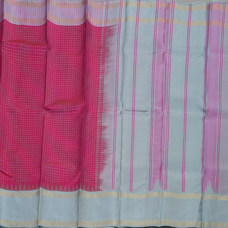 Hayagrivas Reddish Pink Handloom Kanjivaram Silk Saree with Ganga Jamuna (Silver Grey And Baby Pink) Border BBD1454L2-6