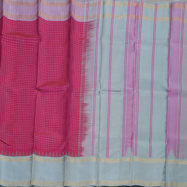 Hayagrivas Reddish Pink Handloom Kanjivaram Silk Saree with Ganga Jamuna (Silver Grey And Baby Pink) Border BBD1454L2-6