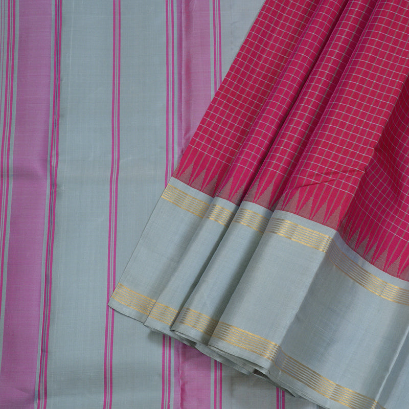 Hayagrivas Reddish Pink Handloom Kanjivaram Silk Saree with Ganga Jamuna (Silver Grey And Baby Pink) Border BBD1454L2-6