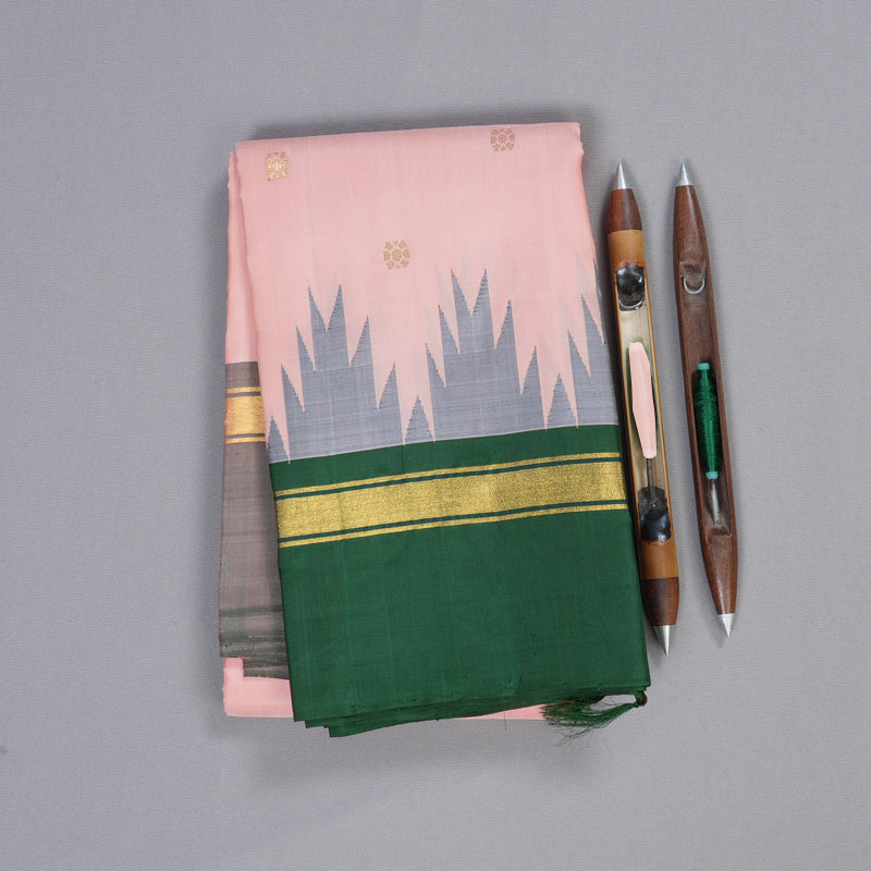Hayagrivas Light Peach Pink Handloom Kanjivaram Silk Saree with Bottle Green Border BBD1454L2-7