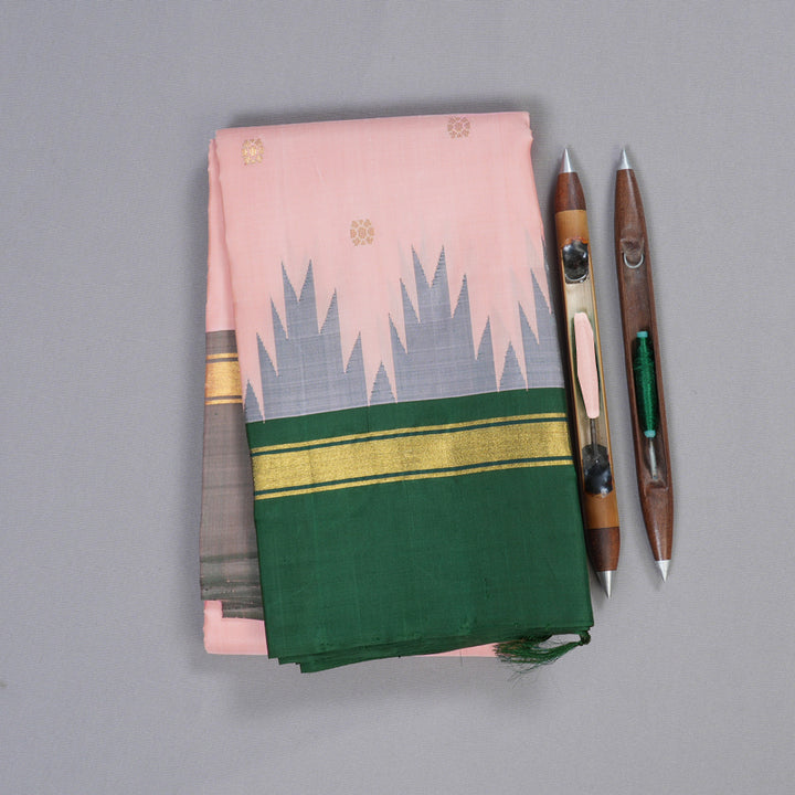 Hayagrivas Light Peach Pink Handloom Kanjivaram Silk Saree with Bottle Green Border BBD1454L2-7