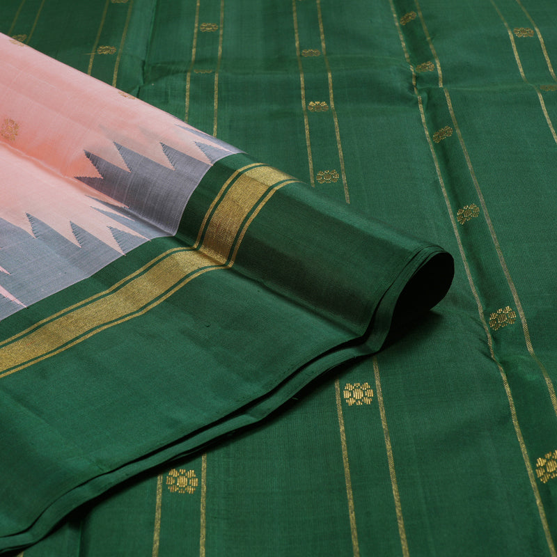 Hayagrivas Light Peach Pink Handloom Kanjivaram Silk Saree with Bottle Green Border BBD1454L2-7
