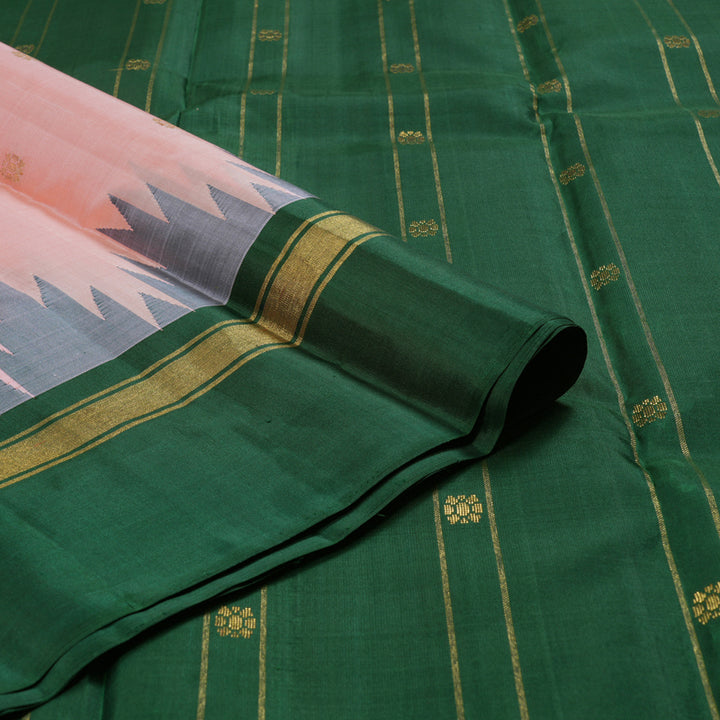 Hayagrivas Light Peach Pink Handloom Kanjivaram Silk Saree with Bottle Green Border BBD1454L2-7