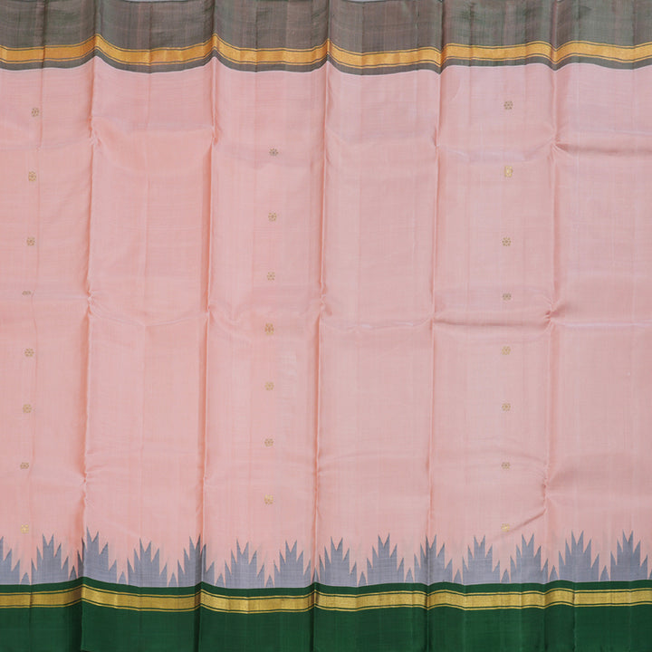 Hayagrivas Light Peach Pink Handloom Kanjivaram Silk Saree with Bottle Green Border BBD1454L2-7
