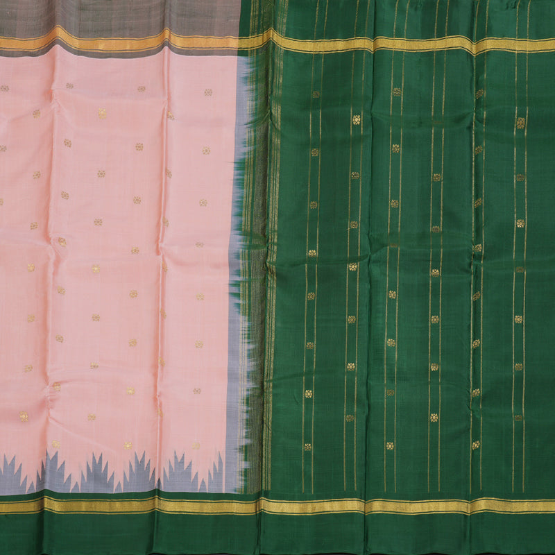 Hayagrivas Light Peach Pink Handloom Kanjivaram Silk Saree with Bottle Green Border BBD1454L2-7