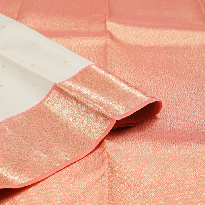 Hayagrivas Half White Handloom Kanjivaram Silk Saree with Peach Pink Border BBD1455L2-3