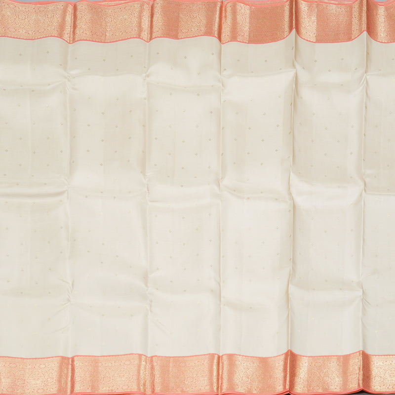 Hayagrivas Half White Handloom Kanjivaram Silk Saree with Peach Pink Border BBD1455L2-3