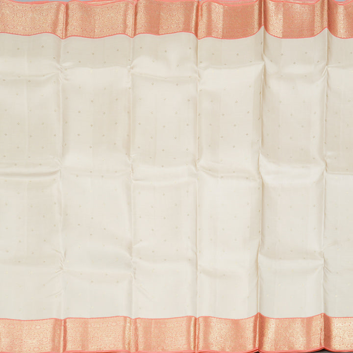 Hayagrivas Half White Handloom Kanjivaram Silk Saree with Peach Pink Border BBD1455L2-3
