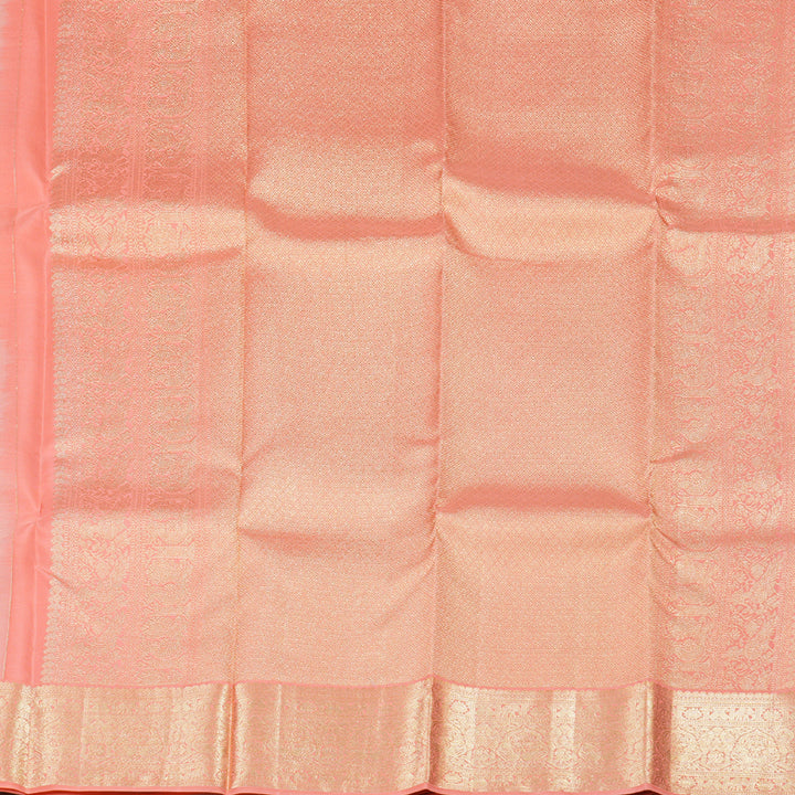 Hayagrivas Half White Handloom Kanjivaram Silk Saree with Peach Pink Border BBD1455L2-3