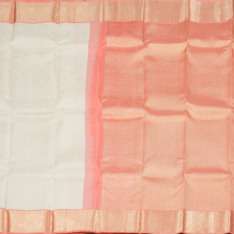 Hayagrivas Half White Handloom Kanjivaram Silk Saree with Peach Pink Border BBD1455L2-3