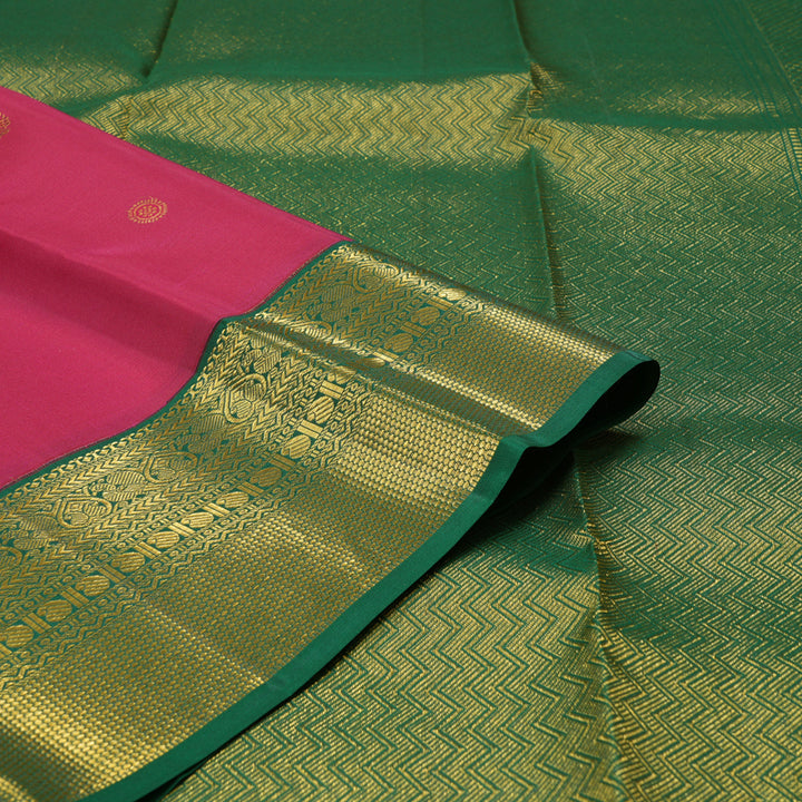 Hayagrivas Reddish Pink Handloom Kanjivaram Silk Saree with Bottle Green Border BBD1455L6-1
