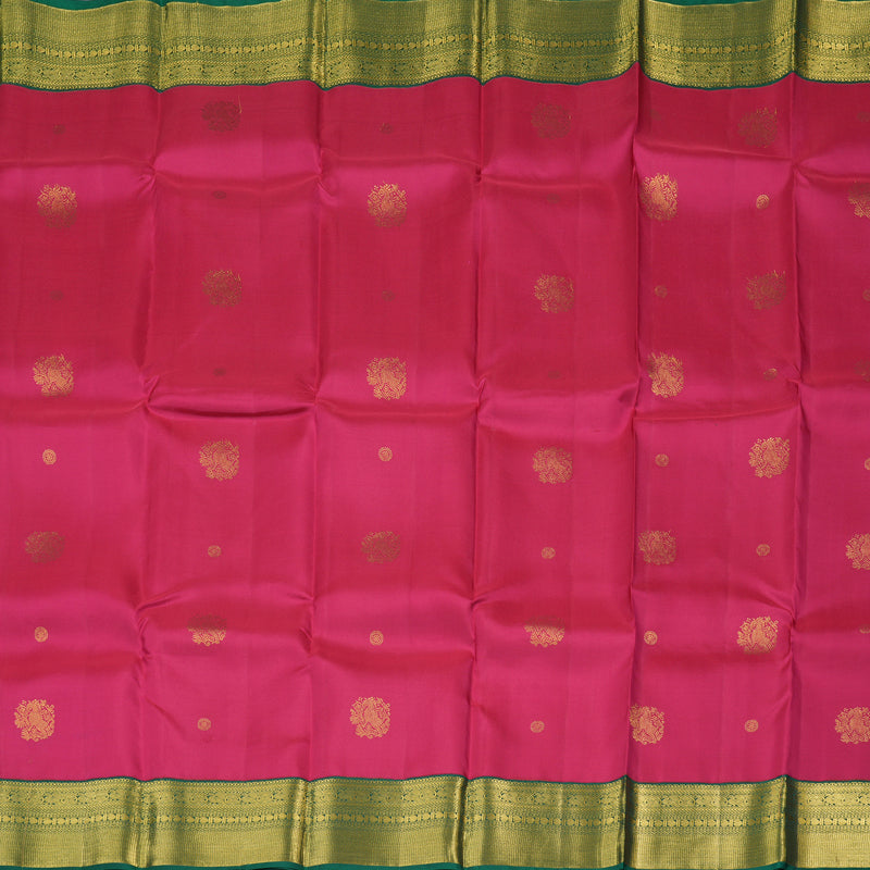 Hayagrivas Reddish Pink Handloom Kanjivaram Silk Saree with Bottle Green Border BBD1455L6-1