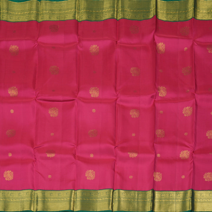 Hayagrivas Reddish Pink Handloom Kanjivaram Silk Saree with Bottle Green Border BBD1455L6-1