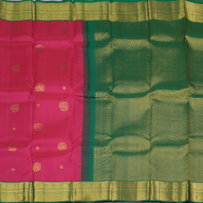 Hayagrivas Reddish Pink Handloom Kanjivaram Silk Saree with Bottle Green Border BBD1455L6-1