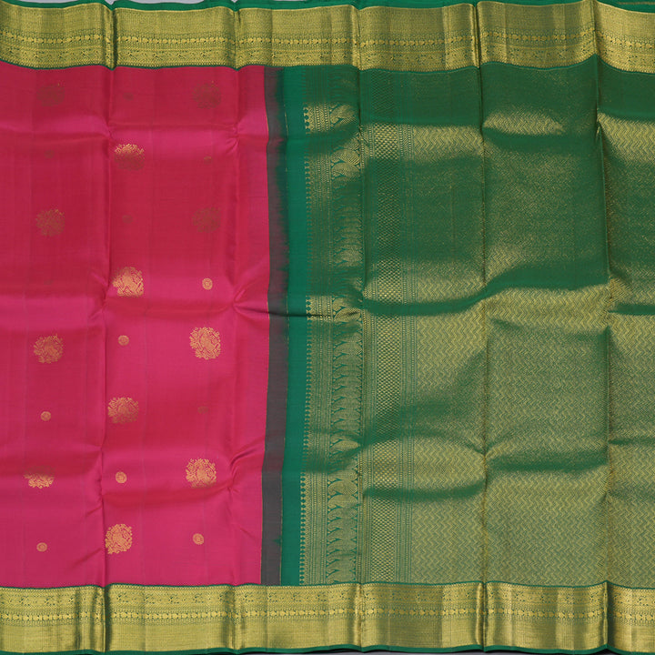 Hayagrivas Reddish Pink Handloom Kanjivaram Silk Saree with Bottle Green Border BBD1455L6-1
