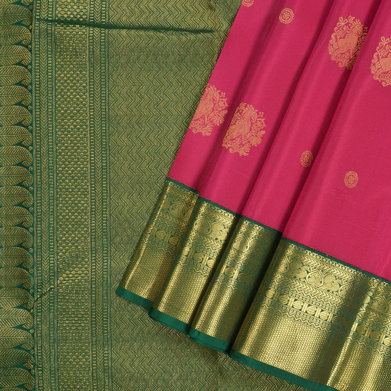 Hayagrivas Reddish Pink Handloom Kanjivaram Silk Saree with Bottle Green Border BBD1455L6-1