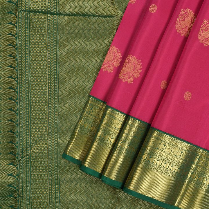 Hayagrivas Reddish Pink Handloom Kanjivaram Silk Saree with Bottle Green Border BBD1455L6-1