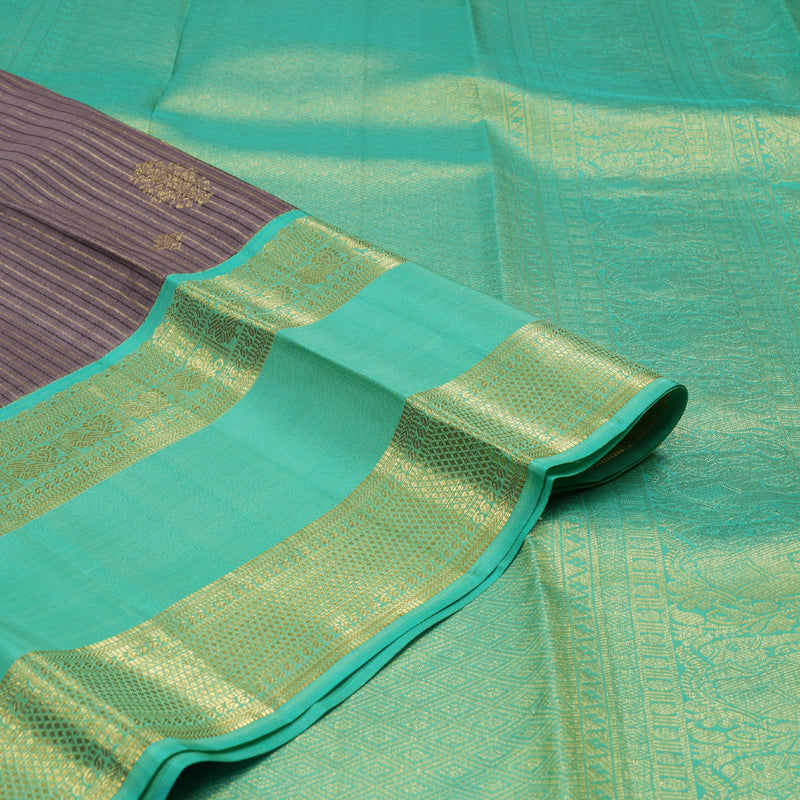 Hayagrivas Copper Color Handloom Kanjivaram Silk Saree with Sea Blue Border BBD1455L7-1