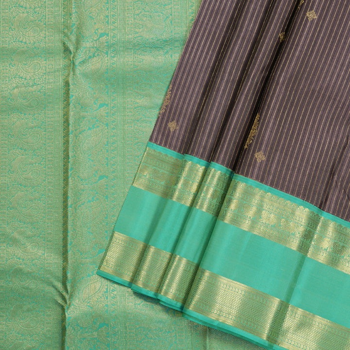 Hayagrivas Copper Color Handloom Kanjivaram Silk Saree with Sea Blue Border BBD1455L7-1