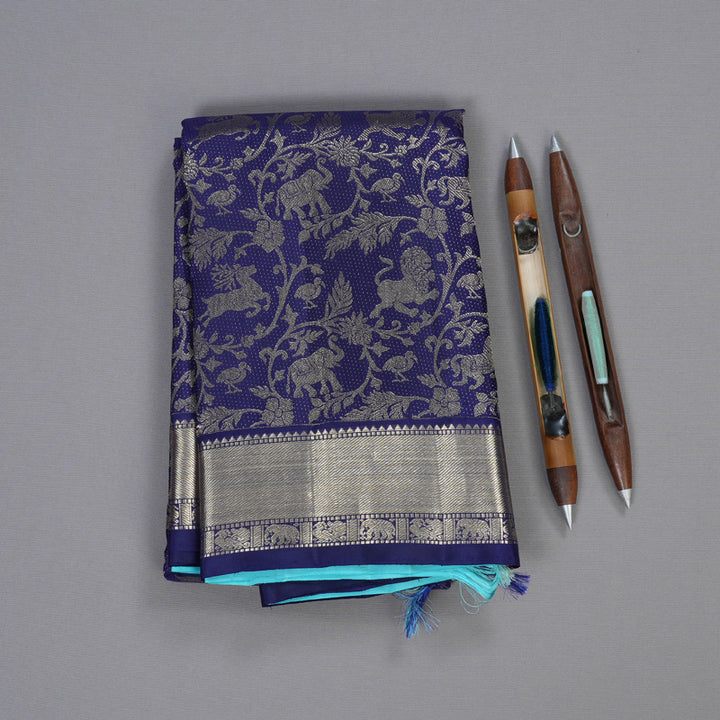 Hayagrivas Blue Handloom Kanjivaram Silk Saree BBD1456L1-1