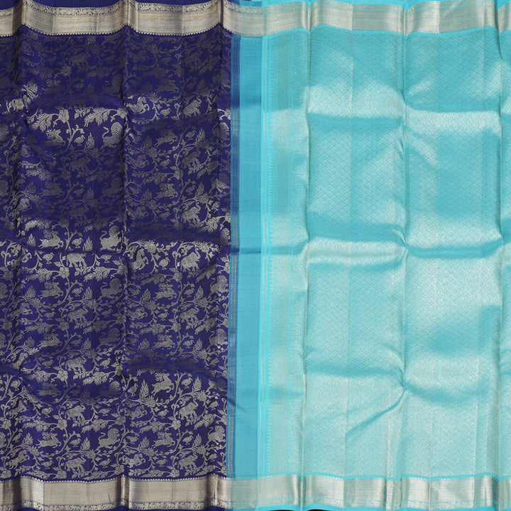 Hayagrivas Blue Handloom Kanjivaram Silk Saree BBD1456L1-1