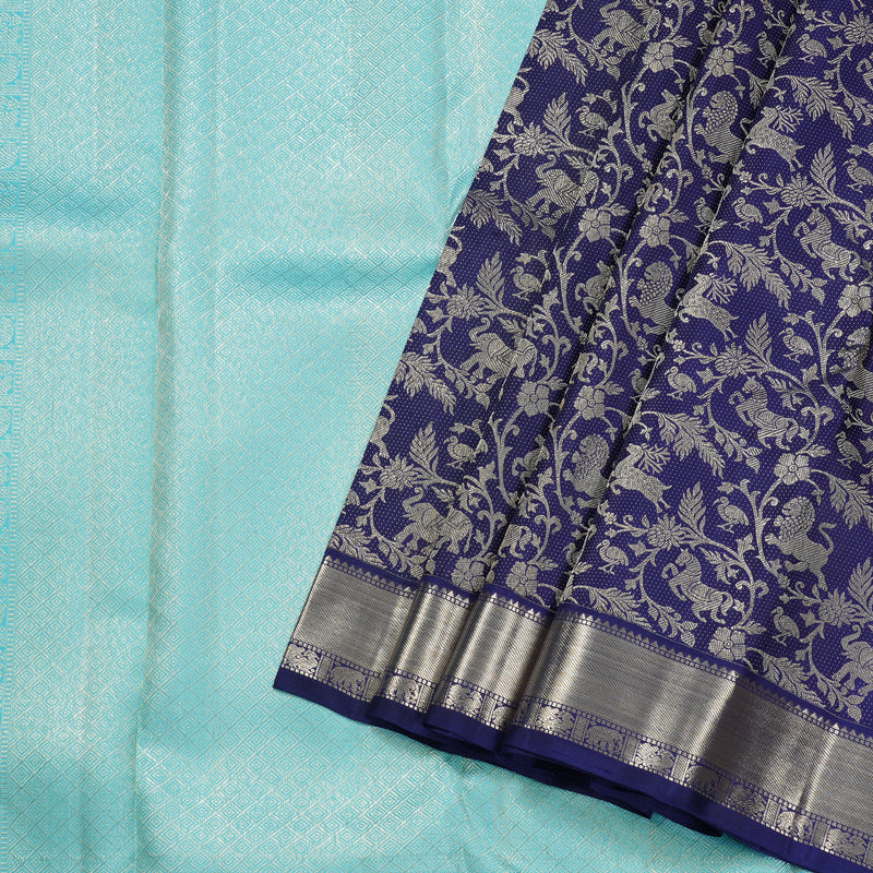 Hayagrivas Blue Handloom Kanjivaram Silk Saree BBD1456L1-1