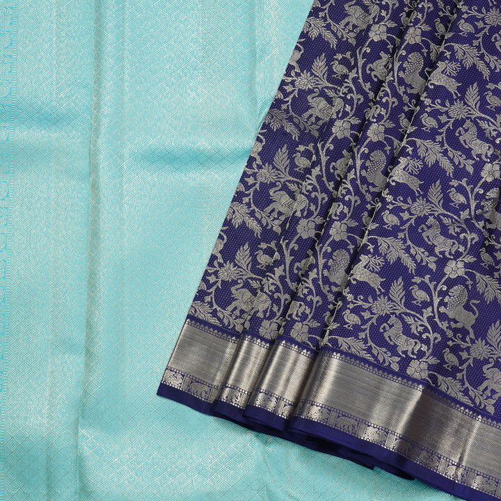Hayagrivas Blue Handloom Kanjivaram Silk Saree BBD1456L1-1