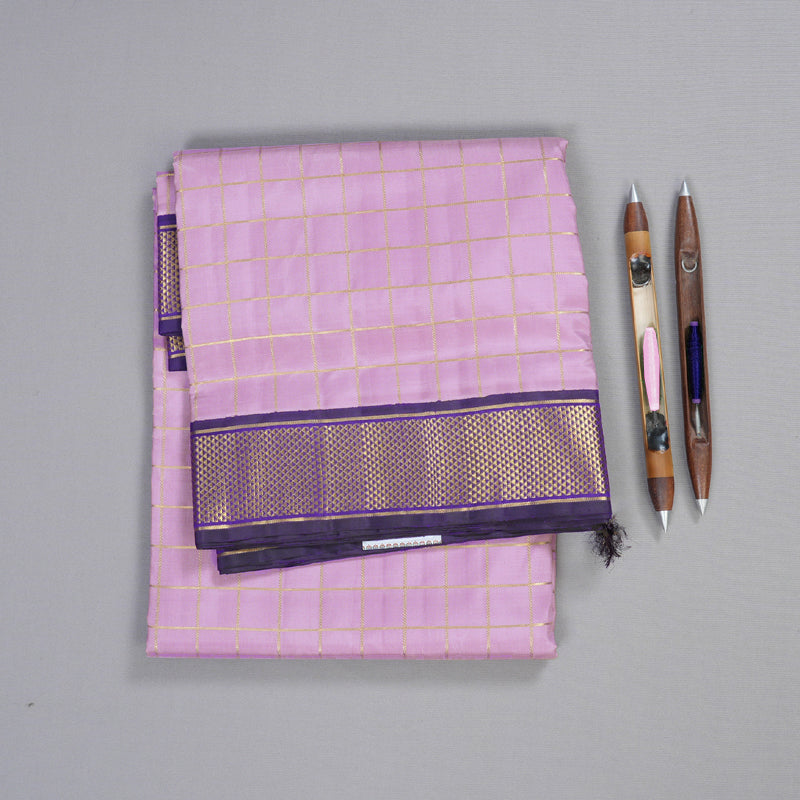 Hayagrivas Lavender Handloom Kanjivaram Ten Yards Silk Saree with Dark Blue Border BBD1456L11-1