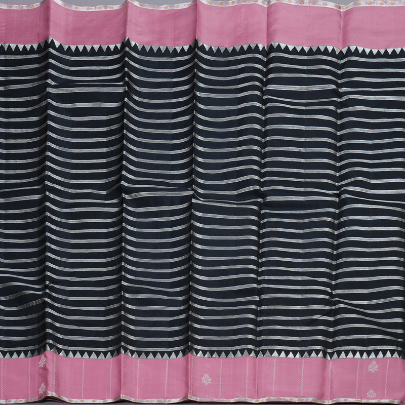 Hayagrivas Black Handloom Kanjivaram Silk Saree with Rose Pink Border BBD1456L18-1