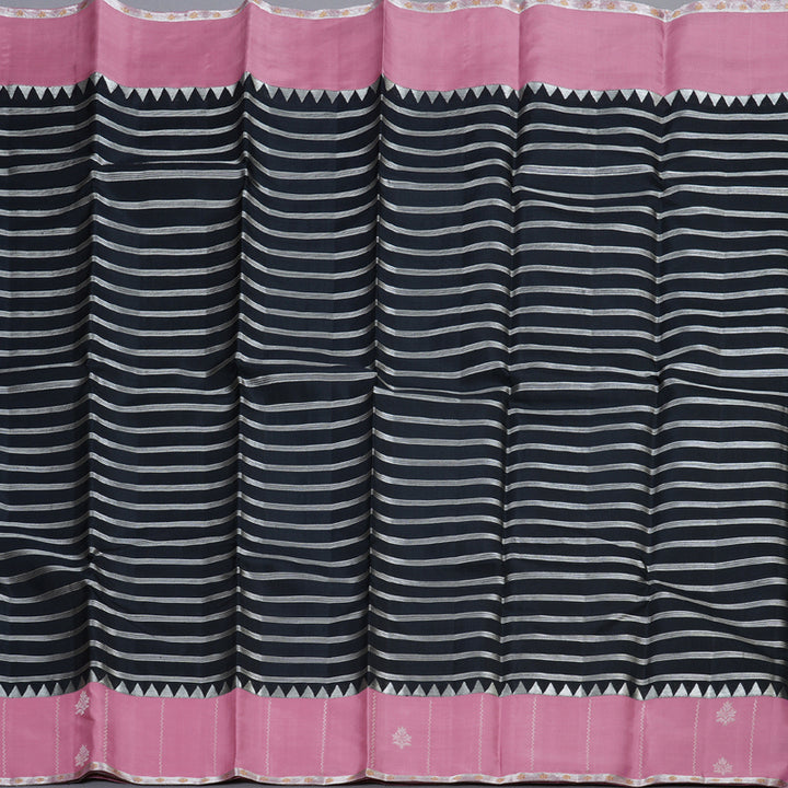 Hayagrivas Black Handloom Kanjivaram Silk Saree with Rose Pink Border BBD1456L18-1