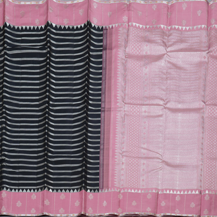 Hayagrivas Black Handloom Kanjivaram Silk Saree with Rose Pink Border BBD1456L18-1