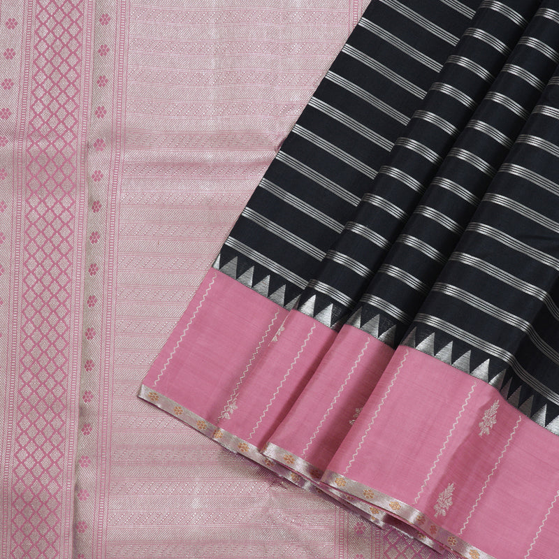 Hayagrivas Black Handloom Kanjivaram Silk Saree with Rose Pink Border BBD1456L18-1