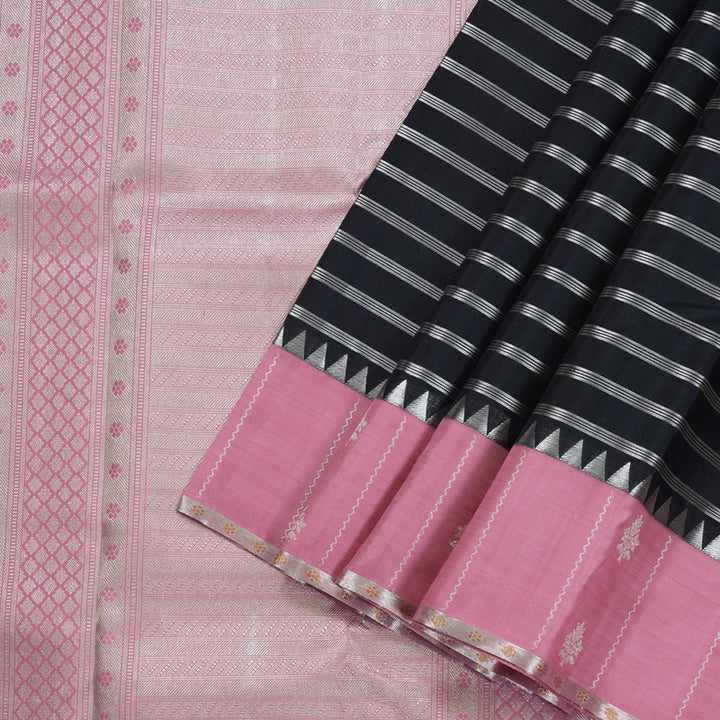 Hayagrivas Black Handloom Kanjivaram Silk Saree with Rose Pink Border BBD1456L18-1