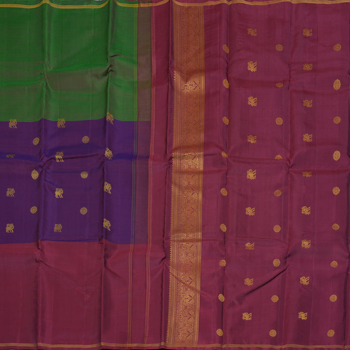 Hayagrivas Muppagam(Green,Purple And Wine Maroon) Handloom Kanjivaram Silk Saree BBD1457L6-1