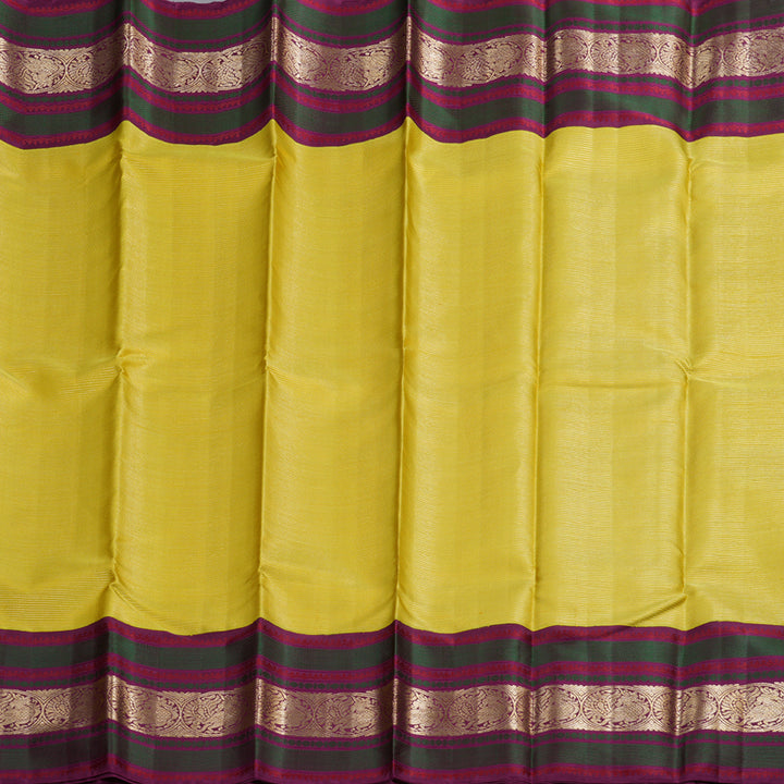 Hayagrivas Lemon Yellow Handloom Kanjivaram Silk Saree with Purple Border BBD1457L8-1